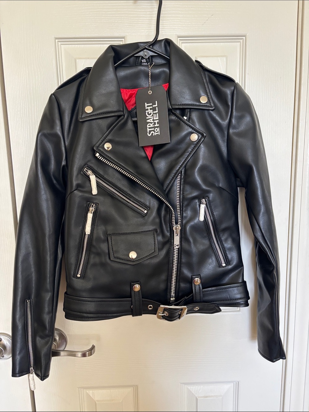 Straight to Hell Women's Black Faux Leather Biker Jacket